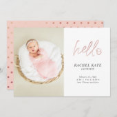 Faire-part Rose Hello Script Photo Rose Gold Polka Dot Girl (Devant / Derrière)