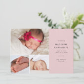 Faire-part Rose moderne bébé fille multi-photo naissance (Debout devant)