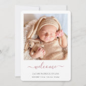 Faire-part Rose moderne Gold Script Welcome Photo Naissance (Devant)