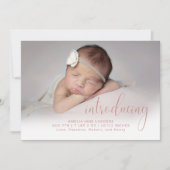 Faire-part Rose moderne Introduire Script Photo Naissance sim (Devant)