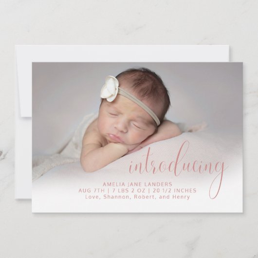 Faire-part Rose moderne Introduire Script Photo Naissance sim (Devant)