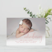 Faire-part Rose moderne Introduire Script Photo Naissance sim (Debout devant)