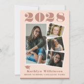 Faire-part Rose moderne Pink Script 4 Photo Collage Graduatio (Devant)
