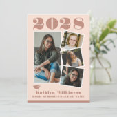 Faire-part Rose moderne Pink Script 4 Photo Collage Graduatio (Debout devant)
