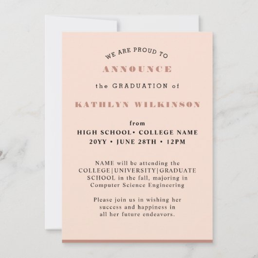 Faire-part Rose moderne Pink Script 4 Photo Collage Graduatio (Dos)