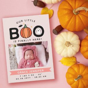 Faire-part Rose Notre Petit Boo Enfin Ici Halloween Baby