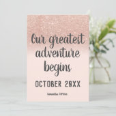 Faire-part Rose or parties scintillant blush aventure photo g (Debout devant)