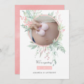 Faire-part Rose Pâle Pastel et Photo de Grossesse avec une to (Devant / Derrière)