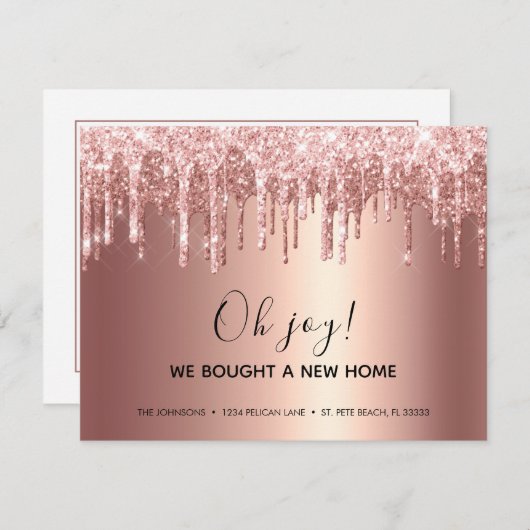 Faire-part Rose Parties scintillant or Déplacement Glam (Devant / Derrière)