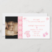 Faire-part Rose pastel argyle - C'est une fille - Notre préci (Devant)