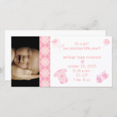 Faire-part Rose pastel argyle - C'est une fille - Notre préci (Devant / Derrière)