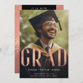 Faire-part Rose personnalisé Gold Foil Nick Nom GRAD Photo (Devant / Derrière)