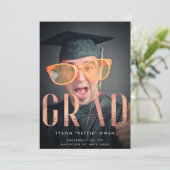 Faire-part Rose personnalisé Gold Foil Nick Nom GRAD Photo (Debout devant)