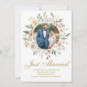 Faire-part Rose Poudré Doré Élégant Photo de Mariage des Nouv (Devant)