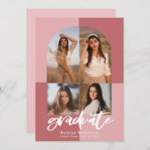 Faire-part Rose rose moderne Script Arch Photo Collage GRAD (Devant / Derrière)