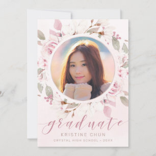 Faire-part Rose rose pâle photo 2025 Graduation