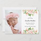 Faire-part Rose rose pastel | Naissance florale moderne (Devant)