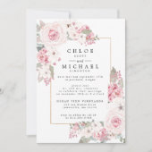 Faire-part Rose rose rousse Rustique Mariage floral (Devant)