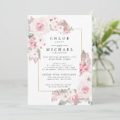 Faire-part Rose rose rousse Rustique Mariage floral (Debout devant)