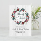 Faire-part Rose rouge de Noël avec Pine Floral Wreath Moving (Debout devant)