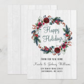 Faire-part Rose rouge de Noël avec Pine Floral Wreath Moving (Devant / Derrière)