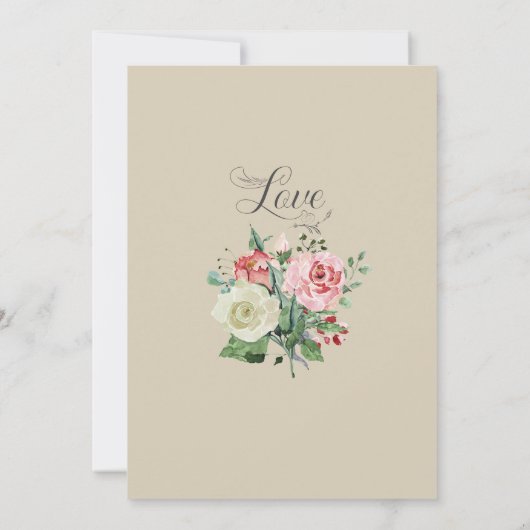 Faire-part Rose traditionnel victorien Mariage à la crème fle (Dos)