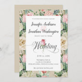 Faire-part Rose traditionnel victorien Mariage à la crème fle (Devant / Derrière)