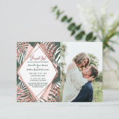 Faire-part Rose vert Gold Tropical Palm Tree Feuille Mariage (Debout devant)