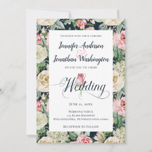 Faire-part Rose victorien Aquarelle Mariage de motif Floral