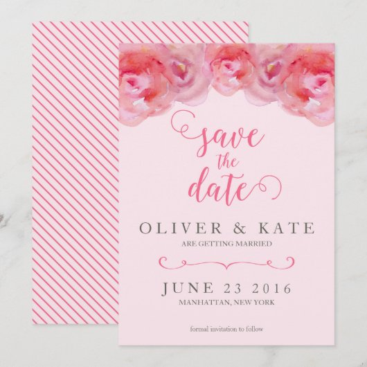 Faire-part Roses Aquarelle Rose Save the Date (Devant / Derrière)