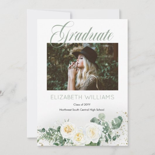 Faire-part Roses blanches |Eucalyptus 4 - Collage de photos D (Devant)