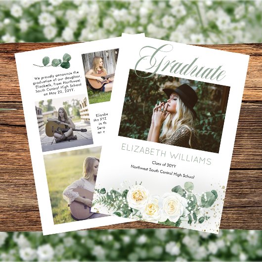 Faire-part Roses blanches |Eucalyptus 4 - Collage de photos D