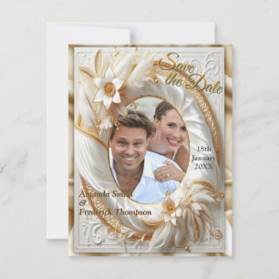 Faire-part Roses d'or blanc, soie de champagne et papillons