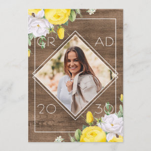 Faire-part Roses Jaunes Blancs Floral Boho Rustique Remise de