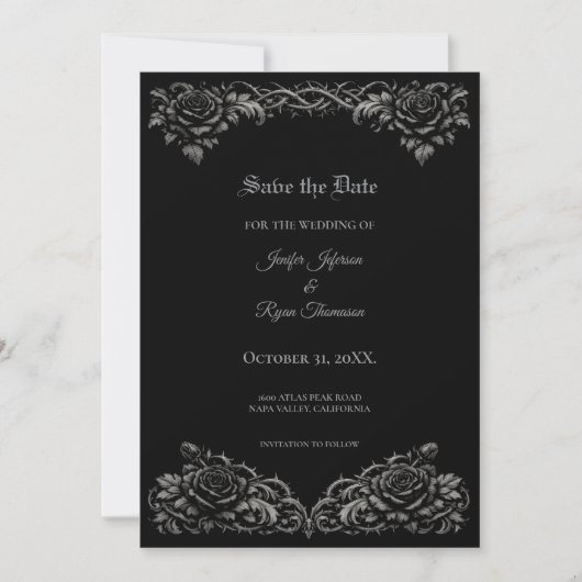 Faire-part Roses noires et blanches Gothiv Save the date (Devant)