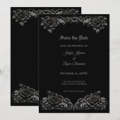 Faire-part Roses noires et blanches Gothiv Save the date (Devant / Derrière)