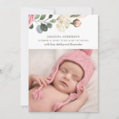 Faire-part Roses pastel. Aquarelle jardin fleuri naissance (Devant)