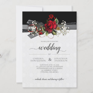 Faire-part Roses Rouges Gypsophile Calligraphie Mariage