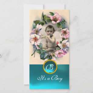 Faire-part Roses SAUVAGES ET AQUA BLEU GEM MONOGRAM