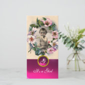 Faire-part Roses SAUVAGES ET MONOGRAMME DE STONE ROSE (Debout devant)