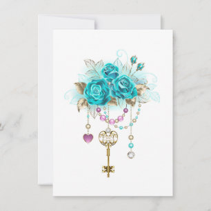 Faire-part Roses turquoise avec touches