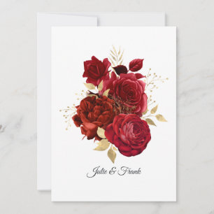 Faire-part Roses vintage rouges et or Mariage/Fiançailles