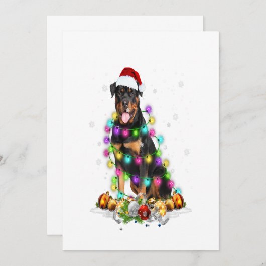 Faire-part rottweiler père Noël lumières d'arbre Noël cadeaux (Devant / Derrière)