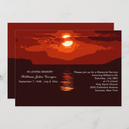 Faire-part rouge de cérémonie commémorative de (Devant / Derrière)