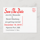 Faire-part Rouge Enregistrer La Date Carte Postale Pointe Pol (Dos)