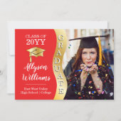 Faire-part Rouge | Gold Graduate Wave Grad Casquette photo (Devant)