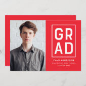 Faire-part Rouge | Moderne Grad Block Photo Graduation (Devant / Derrière)