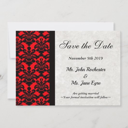 Faire-part Rouge & Noir Enregistrer la Date (Devant)