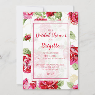 Faire-part Rouge rose floral classique imprimé nuptiale douch