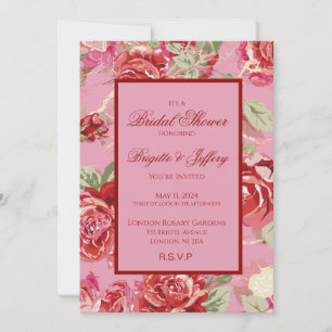 Faire-part Rouge rose floral classique imprimé nuptiale douch